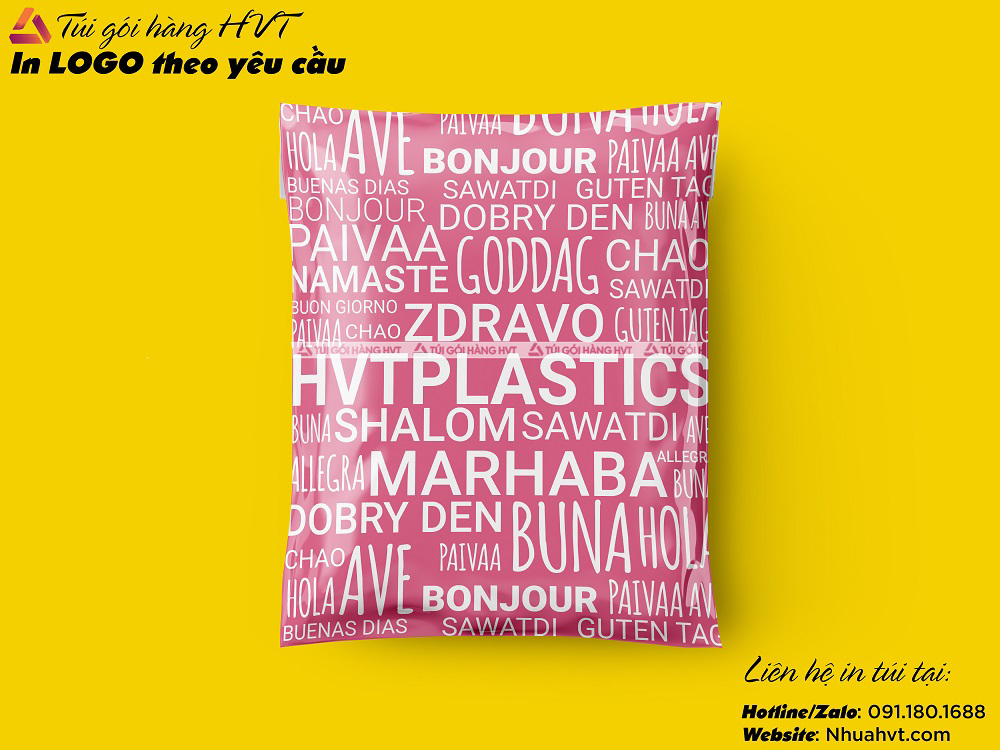 Túi gói hàng HVT màu hồng miễn phí in công nghiệp