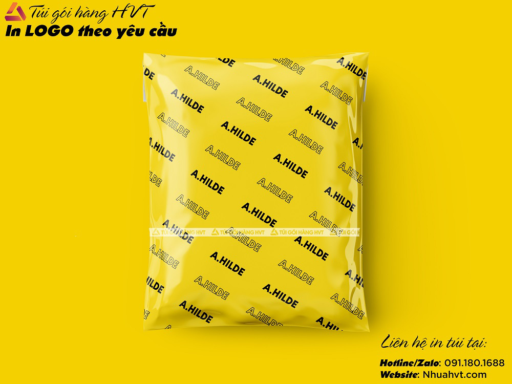 túi đóng hàng tự dính màu vàng in logo thương hiệu