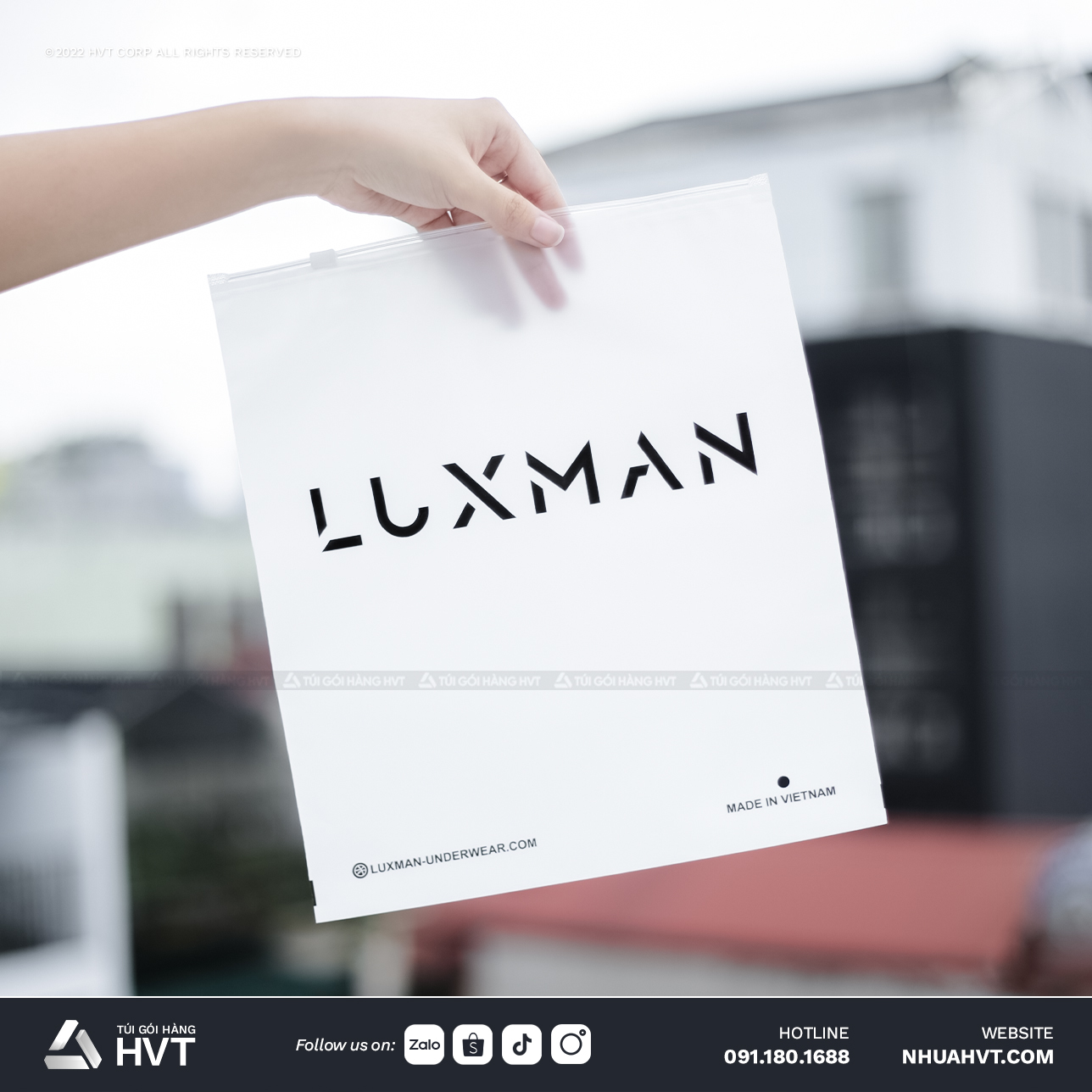 Túi zip lụa mờ khóa kéo in logo thương hiệu Luxman